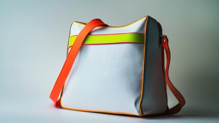 Colorful bag with bold accents displayed on a neutral background showcasing modern fashion design elements