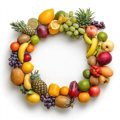 Vibrant tropical fruit arrangement studio hyperrealistic artwork minimalist aesthetic culinary inspiration