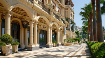 Fototapeta premium A luxurious hotel building with grand architecture and elegant details.