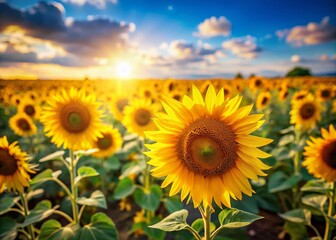 Obraz premium Sunflowers Bloom in a Miniature Field A Summer Days Delightful Display of Vibrant Color