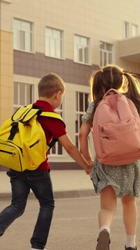 happy children school backpacks run game recess group team runners childhood boy girl dream, happy faces, joyful running, laughter and play, school life, happy childhood, friends racing, joyful