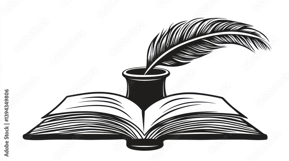 Aufkleber vintage open book with quill and inkwell. historical writing tool. possible use design element for l