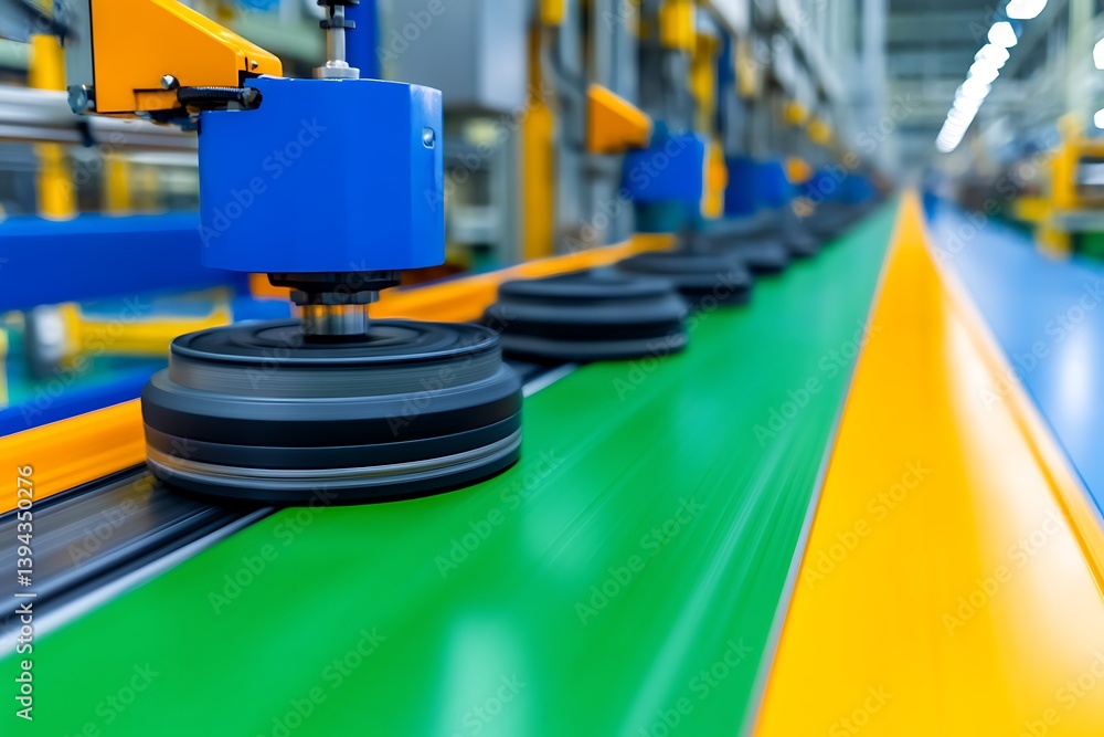 Poster automated assembly line of machinery parts in a modern factory