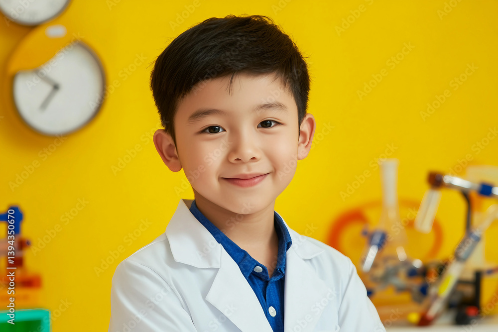 Poster young scientist exploring chemistry with laboratory beaker in science experiment generative ai