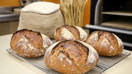 Artisan loaves on cooling rack
