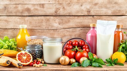 Colorful Organic Foods Displayed on Rustic Wooden Surface