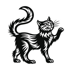 Obraz premium Black Ornamental Cat Silhouette with Curved Tail on a White Background Design