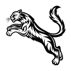 Silhouette of Leaping Black Panther, Detailed Tribal Style Design, Feline Predator Icon