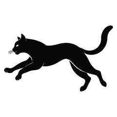 Silhouette Cat Leaping Forward Isolated on White. Dynamic Feline Shape in Motion