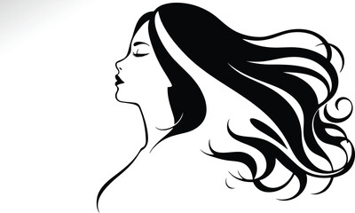 Elegant woman face silhouette, black and white vector illustration, beauty spa concept with feminine profile, isolated on white for skincare, wellness, and salon design