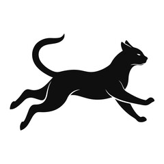 Minimalist Black Panther Silhouette Running Isolated on White, Feline, Predator, Wildlife