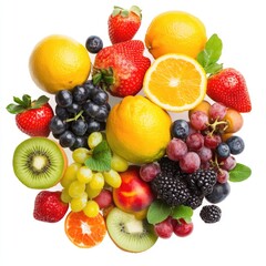 Colorful fruit circle display top view food photography bright environment vibrant concept