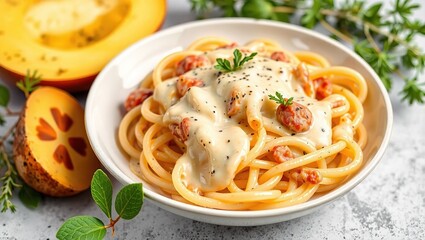 Creamy Pasta Dish with Elegant Presentation, Perfect for Restaurant Photography