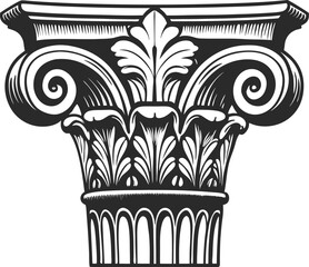 Ornate vector illustration of antique Greek column silhouette with floral scroll design