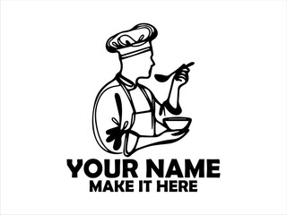 Chef silhouette line art stark black silhouette vector illustration on a clean white background, chef logo design and chef vector