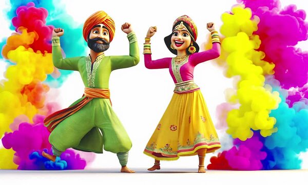 Indian couple character funny dancing.