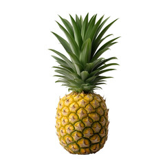 Isolated Pineapple with Green Leaves on White or Transparent Background Close-up