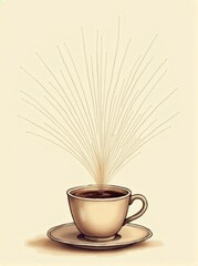 Modern Coffee Mug Artwork with Radial Lines and Subtle Color Palette