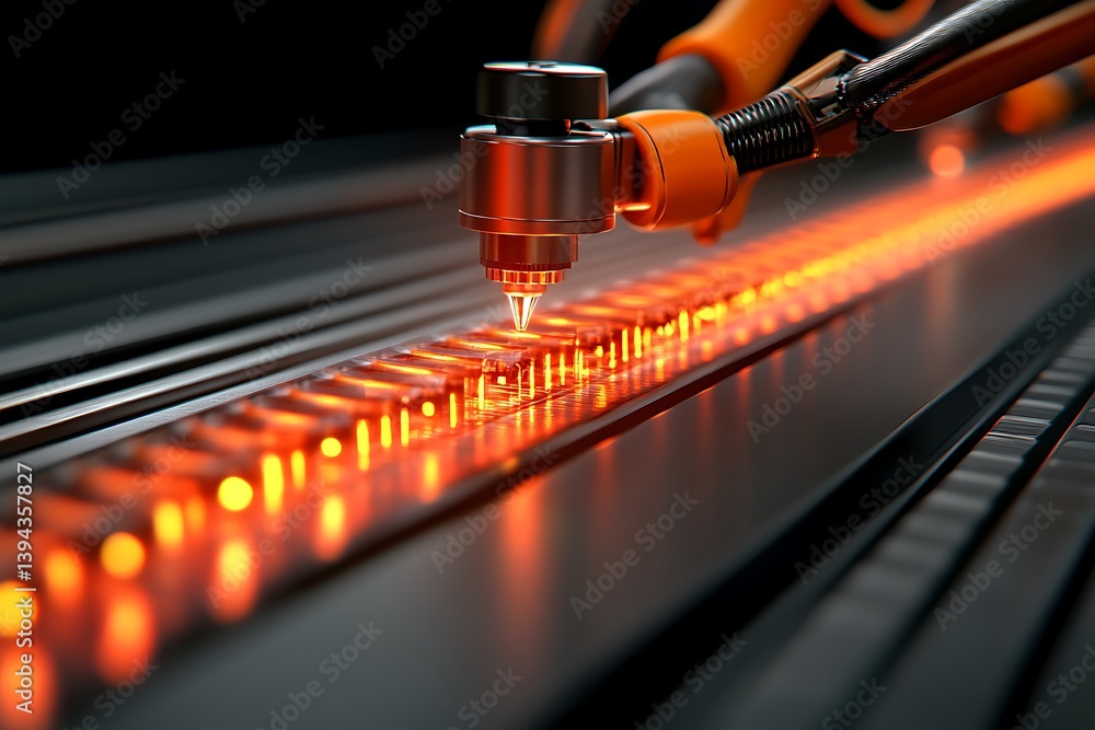 Aufkleber automated laser cutting process on a metallic material with a robotic arm
