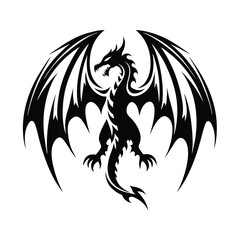 Detailed Dragon Silhouette with Spread Wings, Sharp Claws, Tail, and Detailed Head