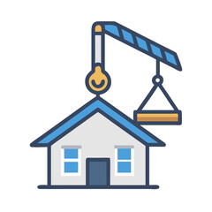 Crane Lifting Roof Over House Icon Design