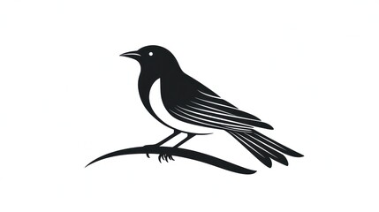 Silhouette of a Bird on Branch, Minimalist Design,  Possible use for Nature-themed Graphic Design
