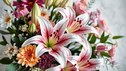 Delicate Lilies and Garden Blooms, Exquisite Arrangement