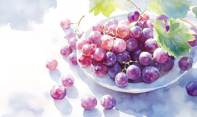 Watercolor painting of a cluster of ripe purple grapes-generative ai