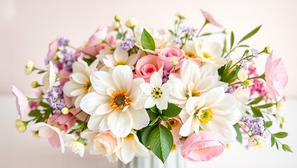 Fototapeta premium Delicate Pastel Spring Floral Arrangement with Copy Space
