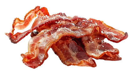 Crispy Bacon Strips Sizzling on a Griddle With a Tempting Golden Hue Against White Backdrop