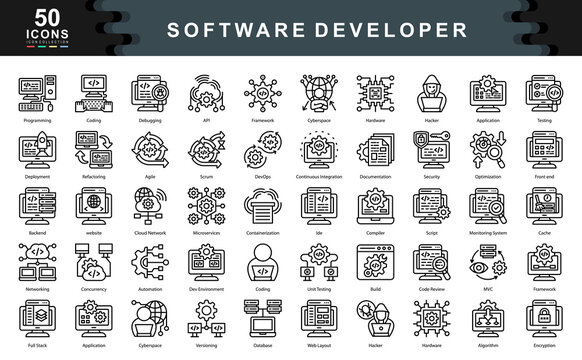Software Developer icon collection set. Simple line vector illustration.