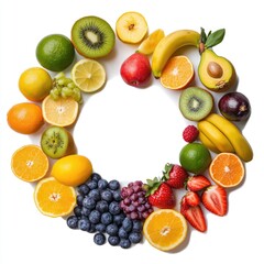 Tropical fruit platter showcase kitchen counter high-resolution image bright environment top-down view healthy concept