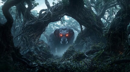 Mysterious twilight encounter a giant beast in the dense african jungle nature photography enigmatic atmosphere
