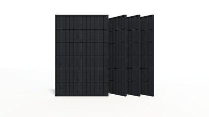 set of 4 solar panels on white background