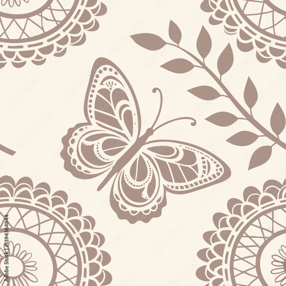 Poster seamless butterfly and leaf vector seamless pattern in elegant monochrome style