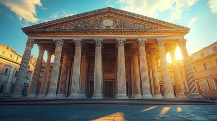 Fototapeta premium A classical Roman-style building with massive columns and intricate sculptures