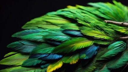 Obraz premium Close-up of vibrant teal and green feathers with intricate barbs and iridescent highlights, showcasing delicate textures and shimmering patterns