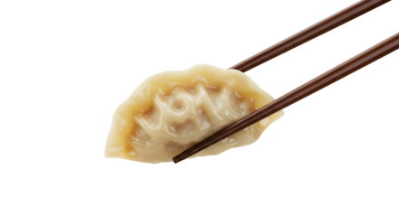 Delicious dumpling held with chopsticks showcasing a traditional asian cuisine