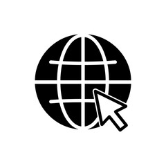 Filled Black Globe with Cursor Arrow Overlay Icon