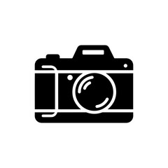 Filled Icon of a Camera with Lens Circle and Viewfinder Bump