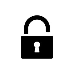 Filled Lock Open Icon with Lifted Shackle in Solid Black