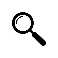 Flat Black Icon of a Magnifying Glass Tilted Right Over Blank Space