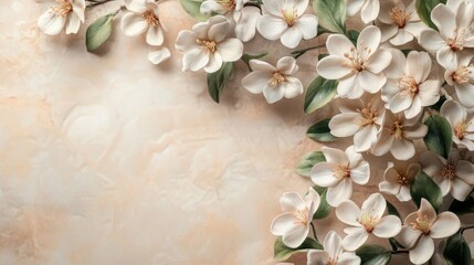 White Blossom Floral Arrangement on Beige Marble Background