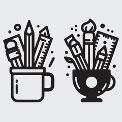 Stationery line and glyph icon. Drawing tools in cup vector illustration