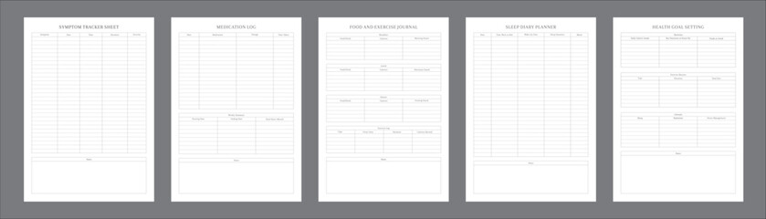 Self Care Planner Pages Daily, Weekly, and Monthly Wellness Planning Notebook for Personal Growth and Balanced Lifestyle Tracking, Planner Sheet Design Template Set of 5 Pages