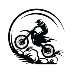 Fototapeta premium Black Silhouette Of A Rider On A Dirt Bike Jumping On A White Background