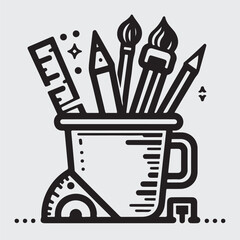 Stationery line and glyph icon. Drawing tools in cup vector illustration