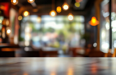 blurred kitchen interior with marble countertop creates warm and inviting atmosphere, enhanced by soft lighting and cozy ambiance
