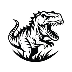 Monochrome Tyrannosaurus Rex with Mouth Open and Sharp Teeth on White