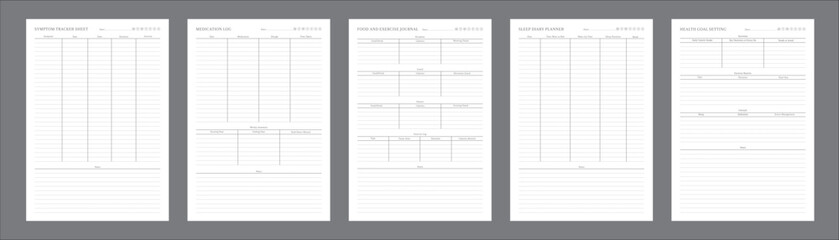 Self Care Planner Pages Daily, Weekly, and Monthly Wellness Planning Notebook for Personal Growth and Balanced Lifestyle Tracking, Planner Sheet Design Template Set of 5 Pages